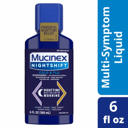 Mucinex Nightshift Cold & Flu Liquid Perspective: front