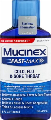 Mucinex Fast-Max Cold Flu & Sore Throat Relief Liquid Perspective: front