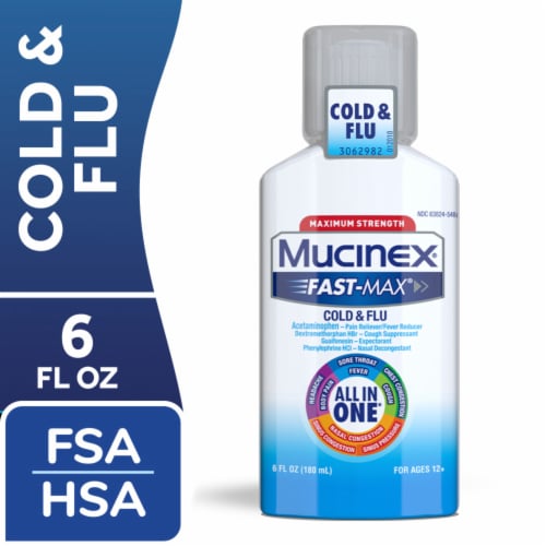 Mucinex Fast-Max Maximum Strength Cold & Flu All-in-One Liquid Perspective: front