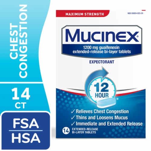 MUCINEX MAX 12Hr Chest Congestion Medicine Expectorant Guaifenesin Tablets Perspective: front