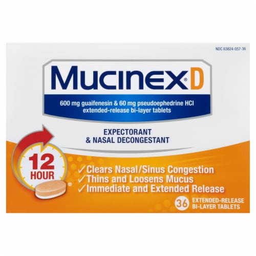 Mucinex D Expectorant & Nasal Decongestant 600mg Extended-Release Bi-Layer Tablets Perspective: front