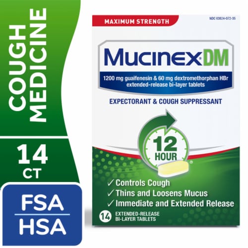 Mucinex DM Maximum Strength Expectorant & Cough Suppressant Tablets Perspective: front