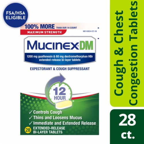 Mucinex DM Maximum Strength Expectorant & Cough Suppressant Tablets Perspective: front