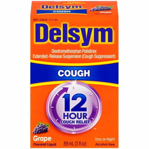 Delsym 12 Hour Relief Grape Flavored Cough Suppressant Perspective: front