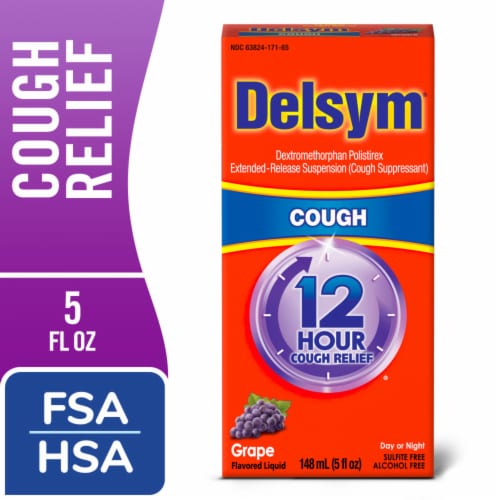 Delsym Adult Cough Grape Liquid Perspective: front