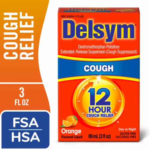 Delsym Adult Cough Orange Liquid Perspective: front