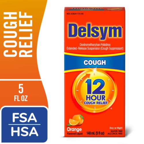 Delsym® 12 Hour Orange Flavor Cough Suppressant Liquid Perspective: front