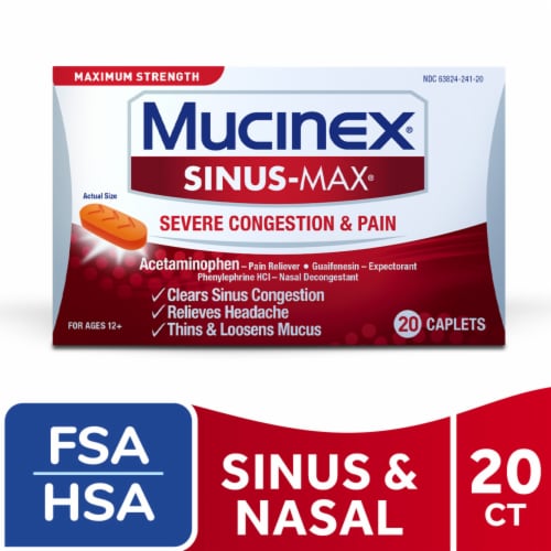 Mucinex Sinus Max Maximum Strength Severe Congestion & Pain Caplets Perspective: front