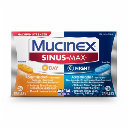 Mucinex Day/Night Sinus-Max Caplets 40 Count Perspective: front