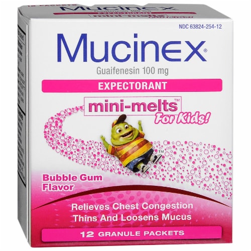 Mucinex mini-melts For Kids Bubble Gum Flavored Expectorant Packets Perspective: front