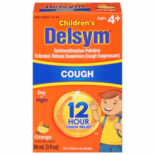 Delsym Orange Flavored 12 Hour Relief Cough Suppressant Perspective: front