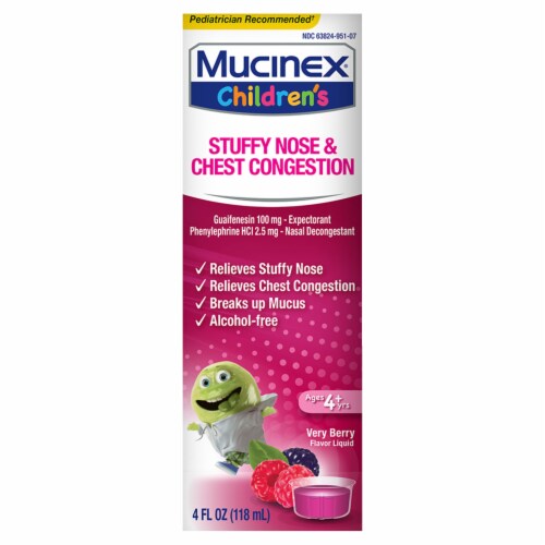 Mucinex Children's Stuffy Nose & Chest Congestion Mixed Berry Liquid Perspective: front