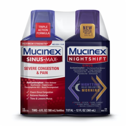 Mucinex Sinus-Max Severe Congestion/Pain & Nightshift Sinus Perspective: front