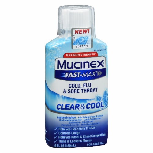 Mucinex Fast-Max Clear & Cool Cold Flu & Sore Throat Liquid Perspective: front
