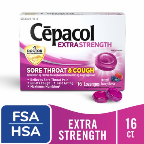 Cepacol Extra Strength Sore Throat & Cough Mixed Berry Lozenges Perspective: front