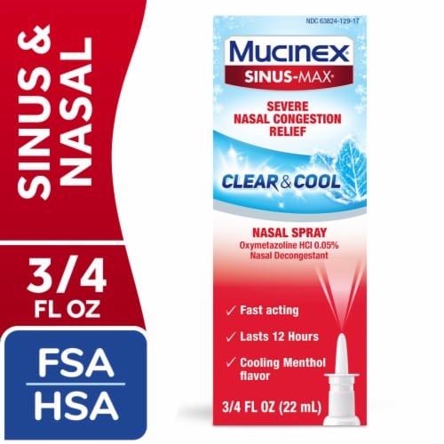 Mucinex Sinus-Max Severe Nasal Congestion Relief Clear & Cool Nasal Spray Perspective: front