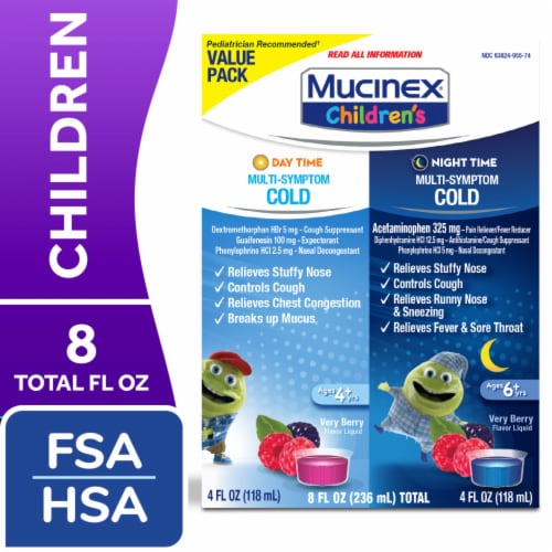 Mucinex Children's Day & Night Multi-Symptom Liquids Perspective: front