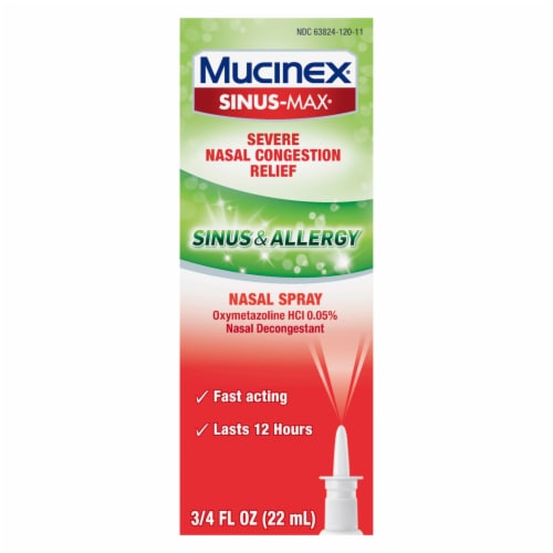 Mucinex® Sinus-Max® Severe Nasal Congestion Relief Sinus & Allergy Nasal Spray Perspective: front