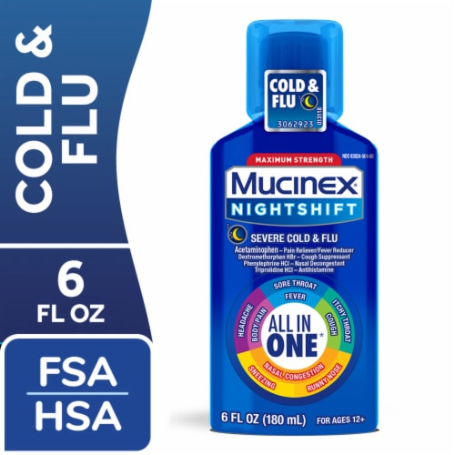 Mucinex Nightshift Severe Cold & Flu Liquid Perspective: front