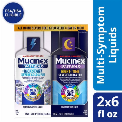 Mucinex® Severe Cold & Flu Kickstart Combo Liquid Medicine Perspective: front