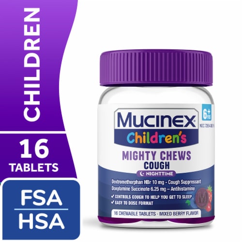 Mucinex Children's Mighty Chews Nighttime Cough Medicine for Kids Perspective: front