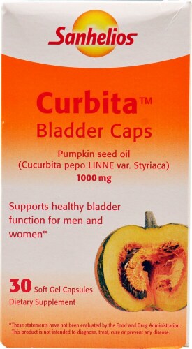 Sanhelios Curbita Bladder Caps Pumpkin Seed Oil Soft Gel Capsules 1000 mg Perspective: front