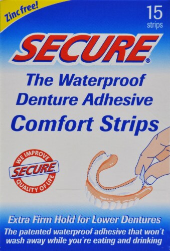SECURE Waterproof Denture Adhesive Comfort Strips Perspective: front