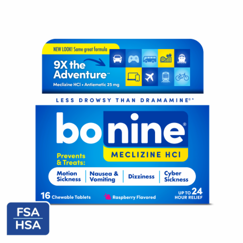Bonine® Adult Motion Sickness Raspberry Flavored Chewable Tablets Perspective: front