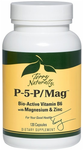 Terry Naturally P-5-P Mag Bio Active Vitamin B6 Magnesium & Zinc Capsules Perspective: front