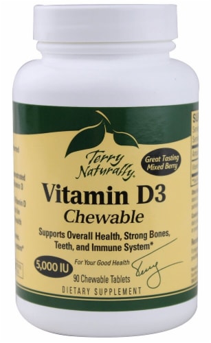 Terry Naturally Mixed Berry Vitamin D3 Chewable Tablets 5000 IU Supplement Perspective: front