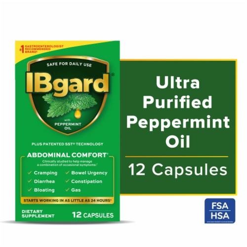 IBgard Daily Gut Health Supplement, Peppermint Oil Capsules for Abdominal Comfort Perspective: front