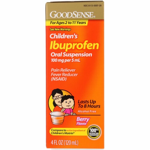GoodSense Ibuprofen Children's Oral Suspension Berry Liquid Pain Reliever Perspective: front