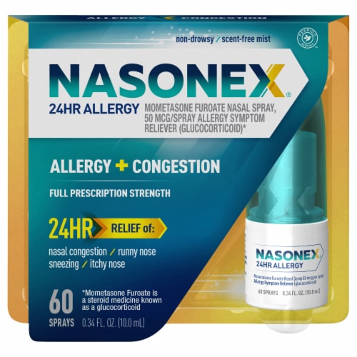 Nasonex 24 Hour Allergy + Congestion Mometasone Nasal Spray Perspective: front