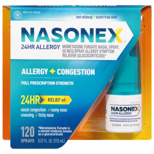 Nasonex 24HR Allergy Nasal Spray, Allergy + Congestion, Mometasone, 120  Spray Count, 120 Sprays, 0.57 fl oz - Kroger