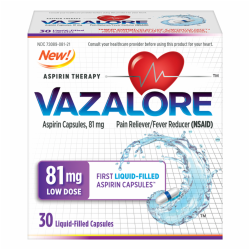 Vazalore™ Liquid-Filled Aspirin Capsules Perspective: front