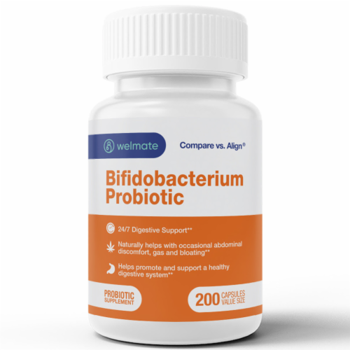 Welmate Bifidobacterium Probiotic | 200 Count Capsules | 24/7 Digestive Support Perspective: front