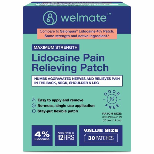 Welmate Pain Relief Patch 4 Lidocaine Maximum Strength, 30 (1.20
