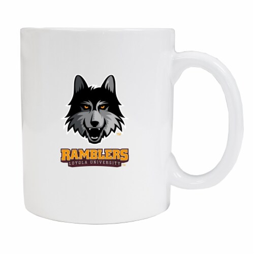 Loyola University Ramblers White Ceramic Mug (White). Perspective: front