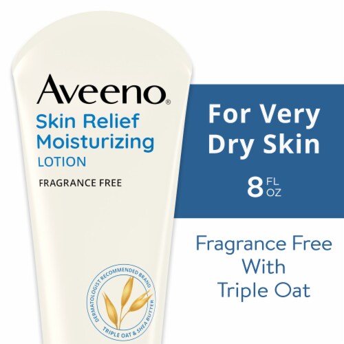 Aveeno Skin Relief Moisturizing Body Lotion Fragrance-Free for Very Dry Skin + Soothing Triple Oat Perspective: front