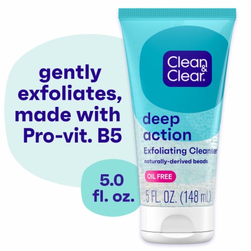 Clean & Clear Deep Action Exfoliating Face Wash Paraben-Free + Naturally Derived Plastic Free Beads Perspective: front