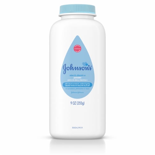 Johnson's® Naturally Derived Cornstarch Baby Powder with Aloe & Vitamin E Perspective: front