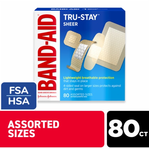 Band-Aid Brand Tru-Stay Sheer Assorted Sizes Adhesive Bandages, 80