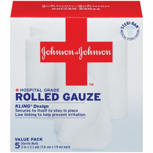 Johnson & Johnson Kling Rolled Gauze Rolls 5 Count Perspective: front