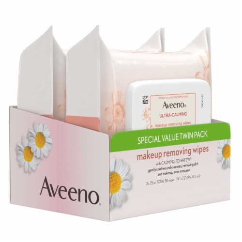 Aveeno Ultra Calming Makeup Removing Wipes Twin Pack Perspective: front