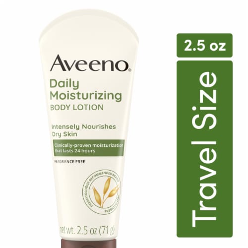 Aveeno Daily Moisturizing Body Lotion with Oat for Dry Skin Fragrance Free Travel Size 2.5 oz Perspective: front