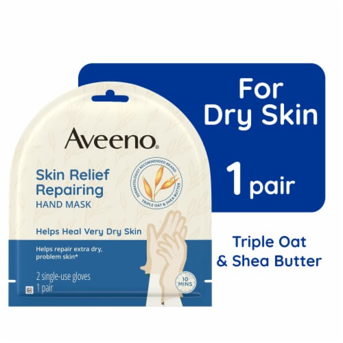 Aveeno Skin Relief Repairing Hand Mask 2 Single-Use Gloves Perspective: front