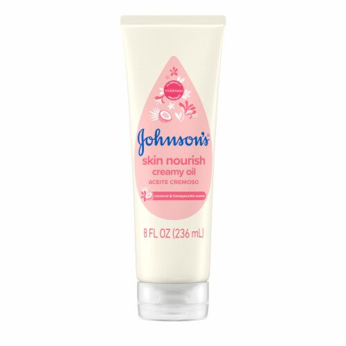 Johnson's® Creamy Baby Body Oil Coconut & Honeysuckle Scent Perspective: front