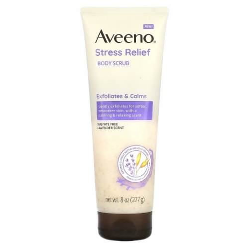 Aveeno Stress Relief Body Scrub, Exfoliating Body Wash for Softer, Smoother Skin, Formulated Perspective: front