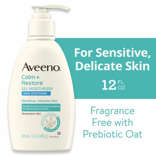 Aveeno Calm + Restore Gel Body Moisturizer Fragrance-Free for Sensitive Skin with Prebiotic Oat Perspective: front