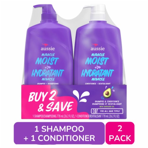 Aussie Miracle Moist Shampoo and Conditioner Hair Set Perspective: front